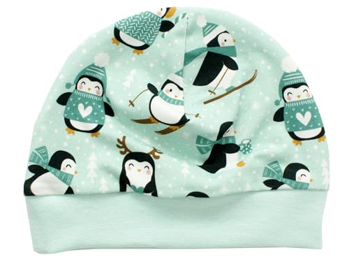 Kleine Könige Mütze Baby Jungen Beanie · Modell Winter Pinguine, Aqua · Ökotex 100 Zertifiziert · Größe 62/68 von Kleine Könige