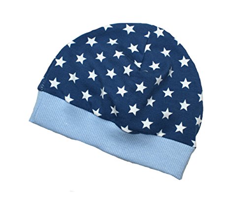 Kleine Könige Mütze Baby Jungen Beanie · Mitwachs-Funktion · Modell Sterne Superstar Marine, hellblau · Ökotex 100 Zertifiziert · Größe 74/80 von Kleine Könige