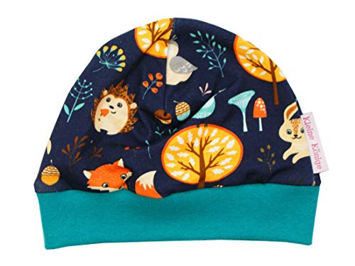 Kleine Könige Mütze Baby Jungen Beanie · Mitwachs-Funktion · Modell Waldtiere Forest Friends Marine, tannengrün · Ökotex 100 Zertifiziert · Größe 122/128 von Kleine Könige