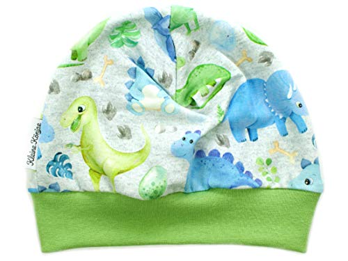 Kleine Könige Mütze Baby Jungen Beanie · Modell Dinosaurier Little Dino hellgrau, Lemon · Ökotex 100 Zertifiziert · Größe 110/116 von Kleine Könige