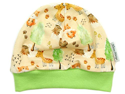 Kleine Könige Mütze Baby Jungen Beanie · Modell Fuchs Bär Waldtiere Herbstwald beige, Lemon · Ökotex 100 Zertifiziert · Größe 86/92 von Kleine Könige
