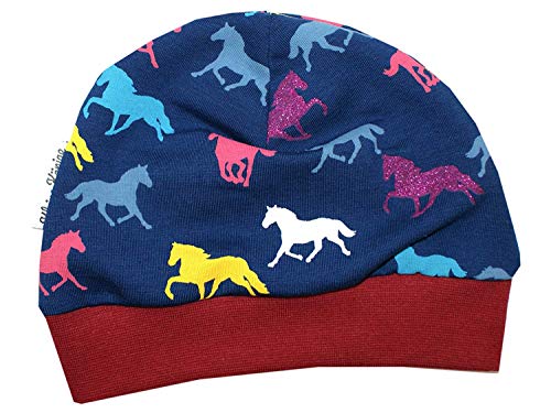 Kleine Könige Mütze Baby Mädchen Beanie · Mitwachs-Funktion · Modell Pferd Glitzer Horses Bordeaux · Ökotex 100 Zertifiziert · Größe 86/92 von Kleine Könige