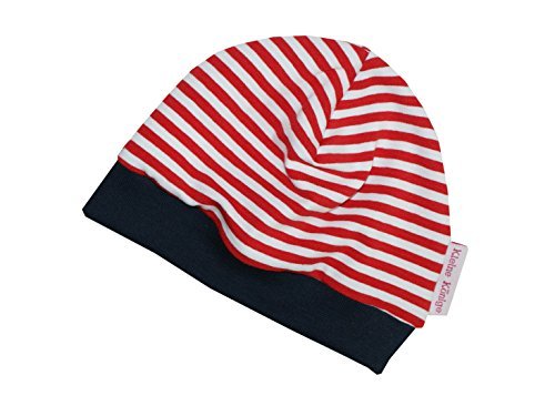 Kleine Könige Mütze Baby Mädchen Beanie · Mitwachs-Funktion · Modell Stripes Streifen rot, Marine · Ökotex 100 Zertifiziert · Größe 74/80 von Kleine Könige
