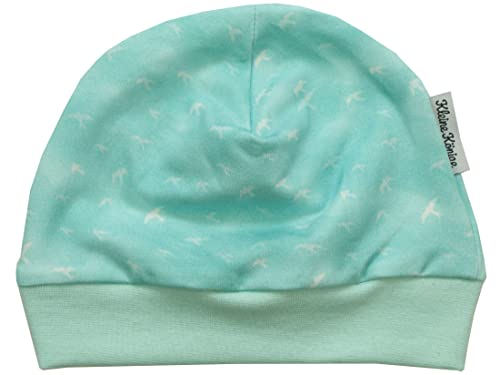 Kleine Könige Mütze Baby Mädchen Beanie · Mitwachs-Funktion · Modell Vögel Schwalben Watercolor blau, Aqua · Ökotex 100 Zertifiziert · Größe 74/80 von Kleine Könige