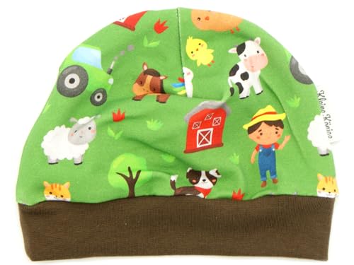 Kleine Könige Mütze Baby Mädchen Beanie · Modell Bauernhof Happy Farm grün, braun · Ökotex 100 Zertifiziert · Größe 86/92 von Kleine Könige