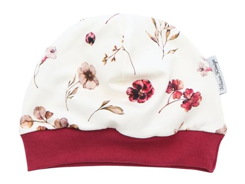 Kleine Könige Mütze Baby Mädchen Beanie · Modell Gräser Blumen Berry Blossom, Beere dunkel · Ökotex 100 Zertifiziert · Größe 110/116 von Kleine Könige