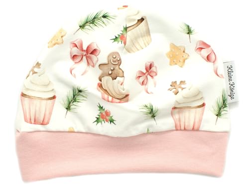 Kleine Könige Mütze Baby Mädchen Beanie · Modell Kuchen Cupcake weiß, Altrosa · Ökotex 100 Zertifiziert · Größe 86/92 von Kleine Könige