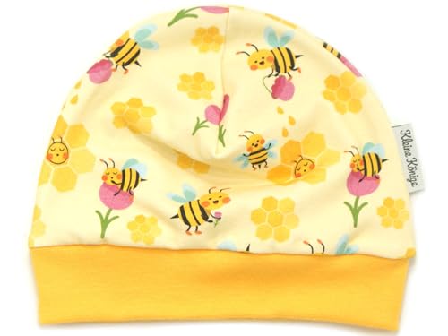 Kleine Könige Mütze Baby Mädchen Beanie · Modell Sommer Biene Honig Honey Bee, gelb · Ökotex 100 Zertifiziert · Größe 110/116 von Kleine Könige