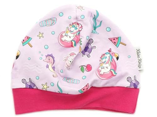 Kleine Könige Mütze Baby Mädchen Beanie · Modell Sommer Einhorn Unicornparty Flieder, pink · Ökotex 100 Zertifiziert · Größe 110/116 von Kleine Könige