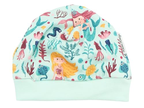 Kleine Könige Mütze Baby Mädchen Beanie · Modell Sommer Meer Meerjungfrau Seeprinzessin, Aqua · Ökotex 100 Zertifiziert · Größe 50/56 von Kleine Könige