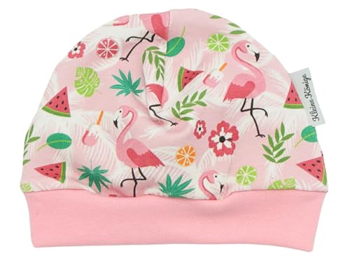 Kleine Könige Mütze Baby Mädchen Beanie · Modell Sommer Wassermelone Flamingo Dance, Babyrosa · Ökotex 100 Zertifiziert · Größe 86/92 von Kleine Könige