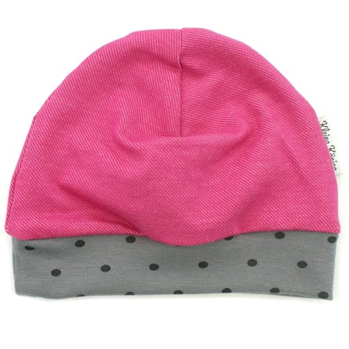 Kleine Könige Mütze Baby Mädchen Beanie · Modell Uni jeansjersey pink, Punkte grau · Ökotex 100 Zertifiziert · Größe 62/68 von Kleine Könige