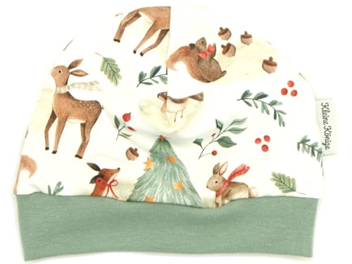 Kleine Könige Mütze Baby Mädchen Beanie · Modell Winter Hase REH Weihnachtswald, Mint · Ökotex 100 Zertifiziert · Größe 86/92 von Kleine Könige