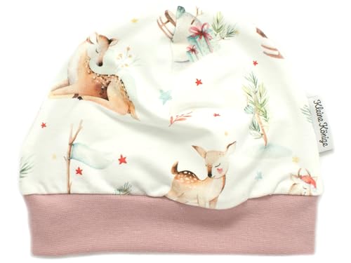 Kleine Könige Mütze Baby Mädchen Beanie · Modell Winter REH Winter Wonderland, Nude · Ökotex 100 Zertifiziert · Größe 50/56 von Kleine Könige