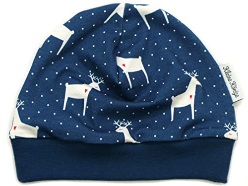 Kleine Könige Mütze Baby Mädchen Beanie · Mitwachs-Funktion · Modell Rentiere Lovely Deer blau, Indigoblau · Ökotex 100 Zertifiziert · Größe 86/92 von Kleine Könige