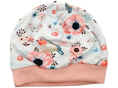 Kleine Könige Mütze Baby Mädchen Beanie · Mitwachs-Funktion · Modell Schmetterling Vögel Birds weiß, Altrosa · Ökotex 100 Zertifiziert · Größe 98/104 von Kleine Könige