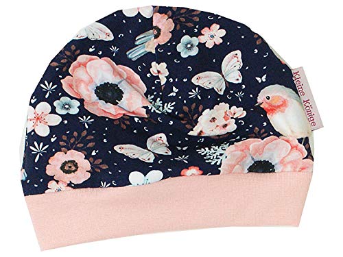 Kleine Könige Mütze Baby Mädchen Beanie · Mitwachs-Funktion · Modell Vogel Birds Marine, Altrosa · Ökotex 100 Zertifiziert · Größe 110/116 von Kleine Könige