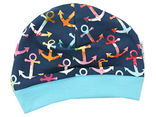 Kleine Könige Mütze Baby Mädchen Beanie · Modell Bunte Anker, türkis · Ökotex 100 Zertifiziert · Größe 86/92 von Kleine Könige