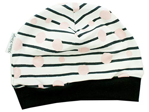 Kleine Könige Mütze Baby Mädchen Beanie · Modell Punkte Streifen Babydots rosa, schwarz · Ökotex 100 Zertifiziert · Größe 110/116 von Kleine Könige