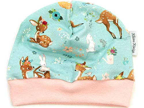 Kleine Könige Mütze Baby Mädchen Beanie · Modell REH Hase Best Friends Mint, Altrosa · Ökotex 100 Zertifiziert · Größe 110/116 von Kleine Könige