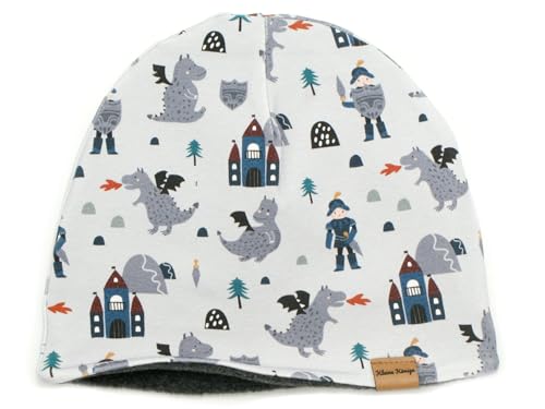 Kleine Könige Mütze Jungen Herbst Winter Kindermütze · Modell Ritter Drache Drachenritter grau · Fleece grau · Größe 122/128 (KU 52-54) von Kleine Könige