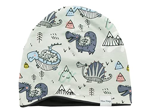 Kleine Könige Mütze Kinder Jungen Beanie · Modell Dino Drache Arthur grau, anthrazit · Ökotex 100 Zertifiziert · Größe 110/116 (KU 50-52) von Kleine Könige