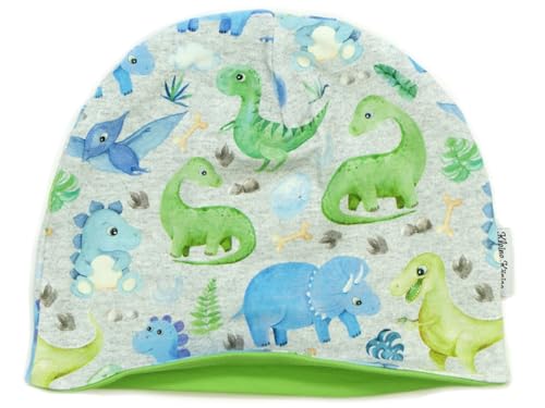 Kleine Könige Mütze Kinder Jungen Beanie · Modell Dinosuarier Little Dino grau, Lemon · Ökotex 100 Zertifiziert · Größe 134/140 (KU 55-57) von Kleine Könige