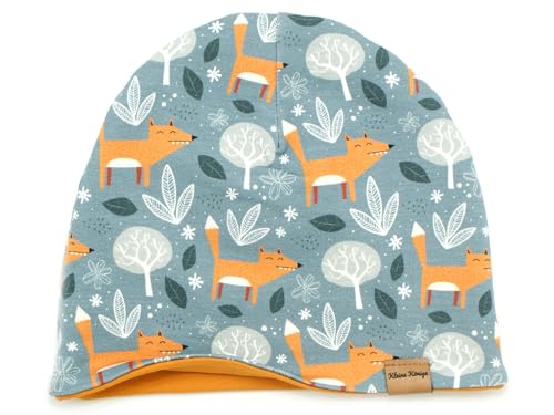 Kleine Könige Mütze Kinder Jungen Beanie · Modell Fuchs Winterfuchs grau, Camel · Ökotex 100 Zertifiziert · Größe 122/128 (KU 52-54) von Kleine Könige