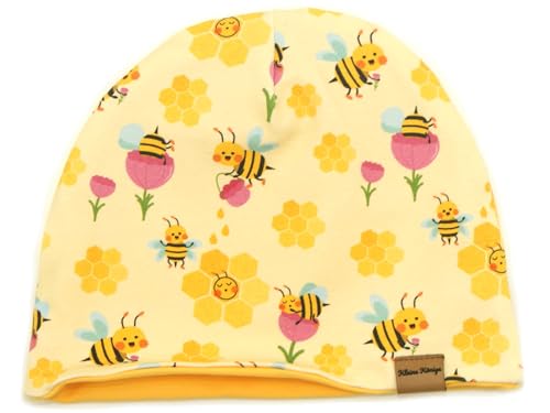 Kleine Könige Mütze Kinder Mädchen Beanie · Modell Biene Honig Honey Bee, gelb · Ökotex 100 Zertifiziert · Größe 110/116 (KU 50-52) von Kleine Könige