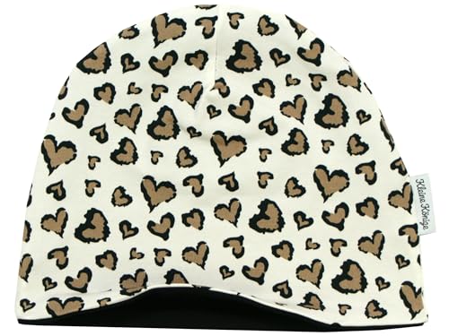 Kleine Könige Mütze Kinder Mädchen Beanie · Modell Hearts Leopard Leo Herzen, schwarz · Ökotex 100 Zertifiziert · Größe 134/140 (KU 55-57) von Kleine Könige