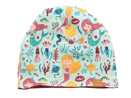 Kleine Könige Mütze Kinder Mädchen Beanie · Modell Meer Meerjungfrau Seeprinzessin Aqua, weinrot · Ökotex 100 Zertifiziert · Größe 134/140 (KU 55-57) von Kleine Könige