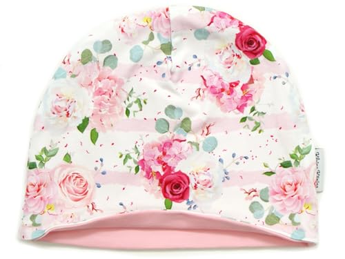 Kleine Könige Mütze Kinder Mädchen Beanie · Modell Rosen Blumen Pastel Flowers, Altrosa · Ökotex 100 Zertifiziert · Größe 110/116 (KU 50-52) von Kleine Könige
