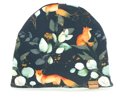 Kleine Könige Mütze Mädchen Herbst Winter Kindermütze · Modell Fuchs Eukalyptus Foxlove grau · Fleece Bio Aqua · Größe 122/128 (KU 52-54) von Kleine Könige