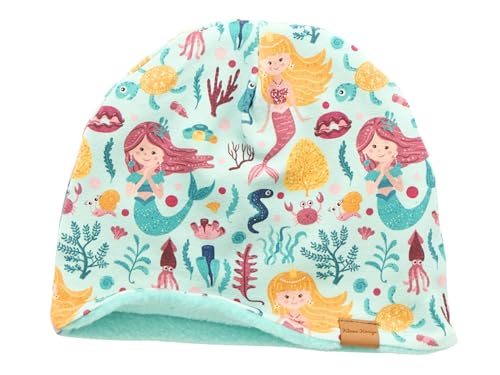 Kleine Könige Mütze Mädchen Herbst Winter Kindermütze · Modell Meer Meerjungfrau Seeprinzessin Aqua · Fleece Aqua · Größe 110/116 (KU 50-52) von Kleine Könige