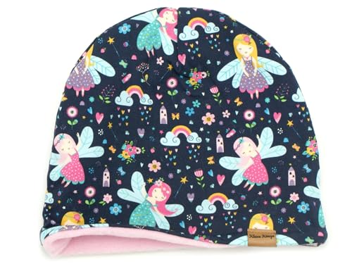 Kleine Könige Mütze Mädchen Herbst Winter Kindermütze · Modell Regenbogen Kleine Fee Marine · Fleece rosa · Größe 122/128 (KU 52-54) von Kleine Könige