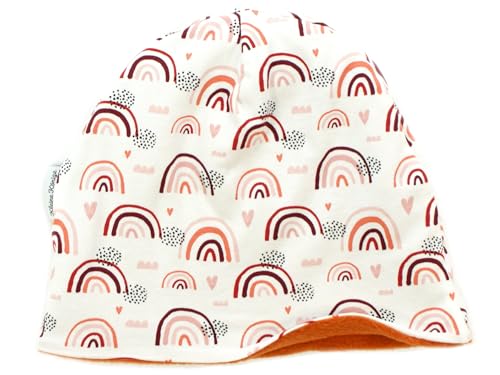 Kleine Könige Mütze Mädchen Herbst Winter Kindermütze · Modell Regenbogen Lovely Rainbow rosa · Fleece rost · Größe 122/128 (KU 52-54) von Kleine Könige