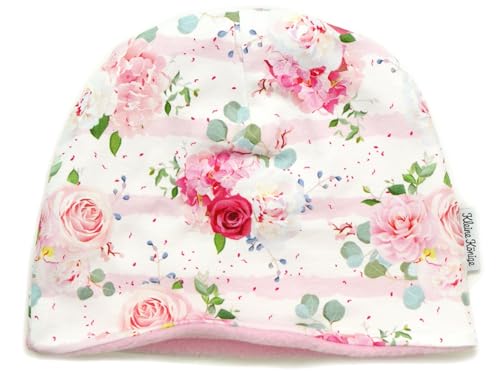 Kleine Könige Mütze Mädchen Herbst Winter Kindermütze · Modell Rosen Blumen Pastel Flowers · Fleece rosa · Größe 122/128 (KU 52-54) von Kleine Könige