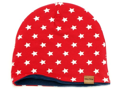 Kleine Könige Mütze Mädchen Herbst Winter Kindermütze · Modell Superstar Sterne rot · Fleece Marine · Größe 134/140 (KU 55-57) von Kleine Könige