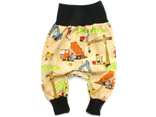 Kleine Könige Pumphose Baby Jungen Hose · Modell Bagger Kran Baustelle beige, schwarz · Ökotex 100 Zertifiziert · Größe 110/116 von Kleine Könige