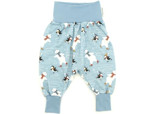 Kleine Könige Pumphose Baby Jungen Hose · Modell Eisbär Pinguin Ice Skating hellblau, Jeansblau · Ökotex 100 Zertifiziert · Größe 110/116 von Kleine Könige