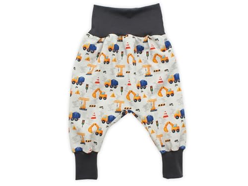 Kleine Könige Pumphose Baby Jungen Hose · Modell LKW Kran Bagger & Co hellgrau, anthrazit · Ökotex 100 Zertifiziert · Größe 62/68 von Kleine Könige