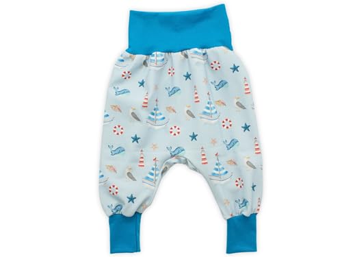 Kleine Könige Pumphose Baby Jungen Hose · Modell Leuchtturm Boot Küstenzauber blau, Petrol · Ökotex 100 Zertifiziert · Größe 62/68 von Kleine Könige