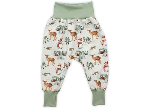 Kleine Könige Pumphose Baby Jungen Hose · Modell REH Schneemann Winterdorf hellgrau, Mint · Ökotex 100 Zertifiziert · Größe 62/68 von Kleine Könige