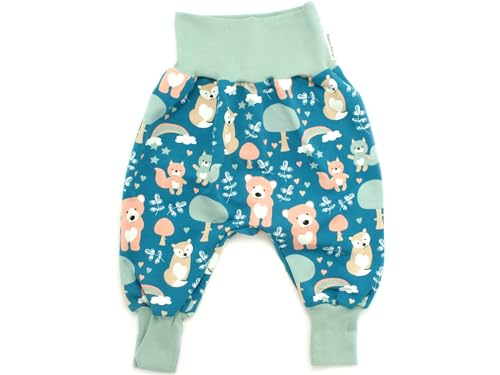 Kleine Könige Pumphose Baby Jungen Hose · Modell Regenbogen Teddy and Friends Petrol, Mint · Ökotex 100 Zertifiziert · Größe 74/80 von Kleine Könige