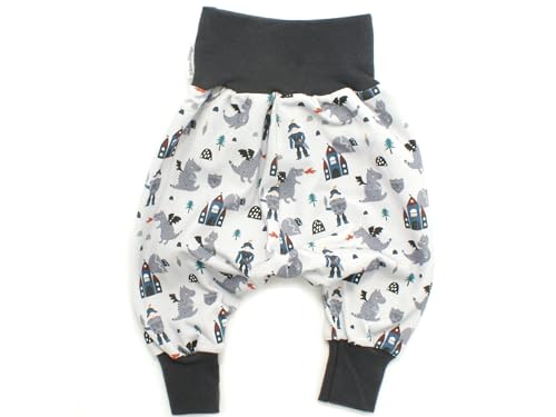 Kleine Könige Pumphose Baby Jungen Hose · Modell Ritter Drache Drachenritter grau, anthrazit · Ökotex 100 Zertifiziert · Größe 110/116 von Kleine Könige