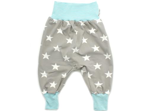 Kleine Könige Pumphose Baby Jungen Hose · Modell Sterne Big Star grau, Streifen türkis · Ökotex 100 Zertifiziert · Größe 62/68 von Kleine Könige
