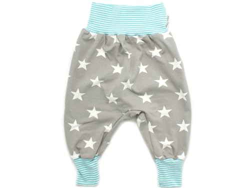 Kleine Könige Pumphose Baby Jungen Hose · Modell Sterne Big Star grau, Streifen türkis · Ökotex 100 Zertifiziert · Größe 74/80 von Kleine Könige