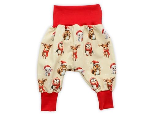 Kleine Könige Pumphose Baby Jungen Hose · Modell Winter REH Pinguin Weihnachtstiere beige, rot · Ökotex 100 Zertifiziert · Größe 74/80 von Kleine Könige