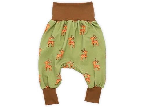 Kleine Könige Pumphose Baby Jungen Hose · Modell Winter Rentiere Oliv, Hellbraun · Ökotex 100 Zertifiziert · Größe 74/80 von Kleine Könige