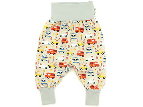 Kleine Könige Pumphose Baby Jungen Hose · Modell Autos Fahrzeuge Happy Cars, hellgrau · Ökotex 100 Zertifiziert · Größe 62/68 von Kleine Könige